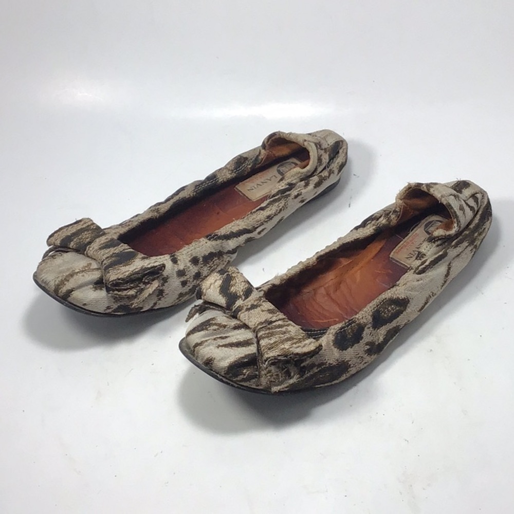 Lanvin Animal Print Fabric Bow Ballerina Flats Size 8.5 - Picture 7 of 12